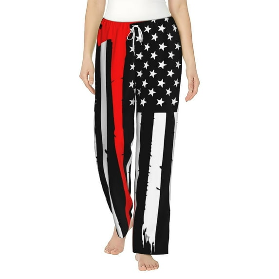 Daiia Firefighters USA Flag Women's Sleep Pant with Pockets and Drawstring,Pajama Pants-X-Large
