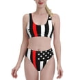thumbnail image 1 of Daiia Firefighters USA Flag printed 2 piece Swimsuit Bikinis for Women High Waisted Racerback Bathing Suits Summer Tummy Control Scoop Neck Swimwear-Medium, 1 of 8