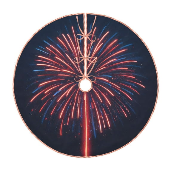 Daiia Fireworks3 Drawing Merry Christmas Tree Skirt , Xmas Large Lace-up Tree Skirt, Santa Snowflakes Rustic Home Decorations New Year Party Farmhouse Decor-36"