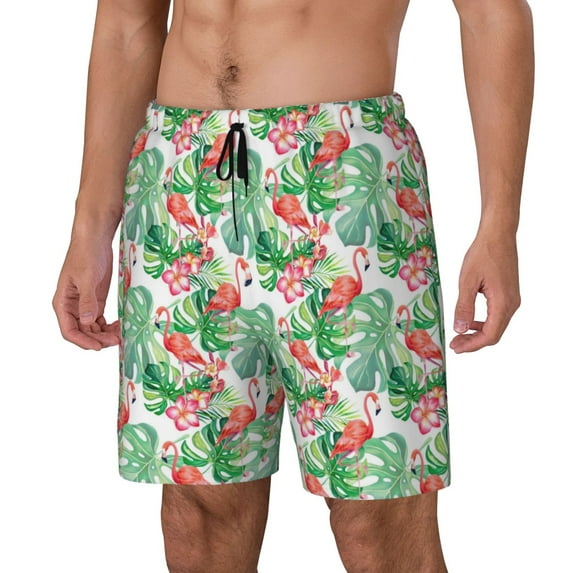 Daiia Flamingo And Monstera Mens Swim Trunks Swim Shorts Quick Dry Swim Shorts with Mesh Lining Pockets-3X-Large
