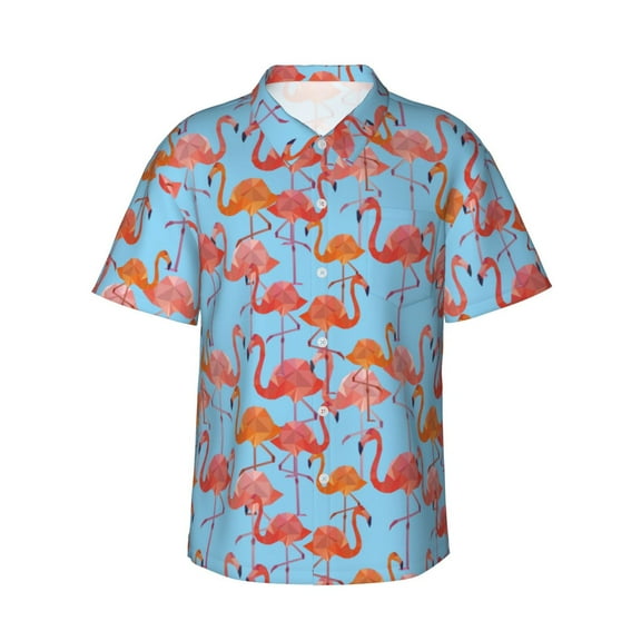 Daiia Flamingo Hawaiian Shirt for Men Gentle Cotton Regular Short Sleeve Casual-Small