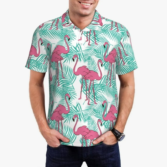 Daiia Flamingo Pattern Men’s Polo Shirts,Solid Deck Shirt,Classic Fit, Breathable Cotton Polo for Casual and Sport Wear-4X-Large
