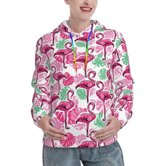 Daiia Flamingo Pattern Women's Fashion Hoodies & Sweatshirts with Kangaroo Pocket Hooded Sweatshirt with Eye-catching Drawstrings-XX-Large