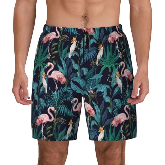 Daiia Flamingos And Birds Mens Swim Trunks Swim Shorts Quick Dry Swim Shorts with Mesh Lining Pockets-3X-Large