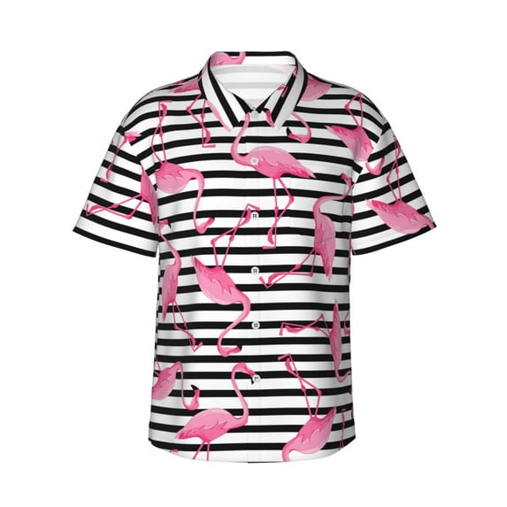 Daiia Flamingos Hawaiian Shirt for Men Gentle Cotton Regular Short Sleeve Casual-Large