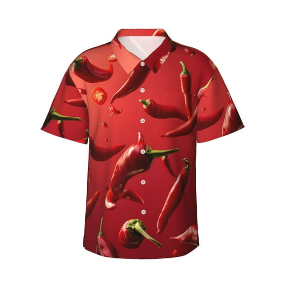Daiia Floating Red Chili Peppers Hawaiian Shirt for Men Gentle Cotton Regular Short Sleeve Casual-3X-Large