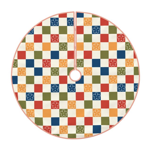 Daiia Floral Checkerboard Drawing Merry Christmas Tree Skirt , Xmas