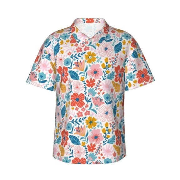 Daiia Floral Ditsy Hawaiian Shirt for Men Gentle Cotton Regular Short Sleeve Casual-3X-Large