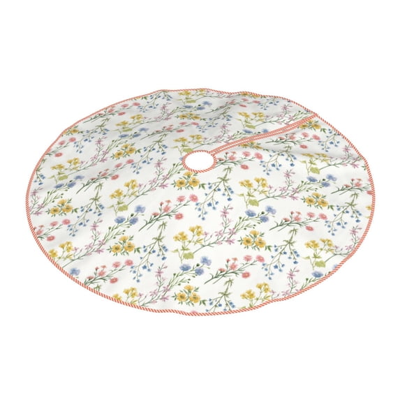Daiia Floral Drawing Merry Christmas Tree Skirt , Xmas Large Lace-up Tree Skirt, Santa Snowflakes Rustic Home Decorations New Year Party Farmhouse Decor-48"