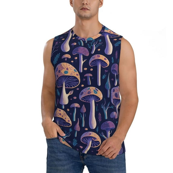 Daiia Floral Hippie Mushrooms Printed Men's Tank Tops,Casual Soft Sleeveless Gym Muscle Shirts Bodybuilding Tee-3X-Large