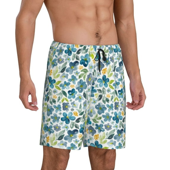 Daiia Floral In Blue Mens Woven Stretch Pajama Short,Short Pajama Pants-4X-Large