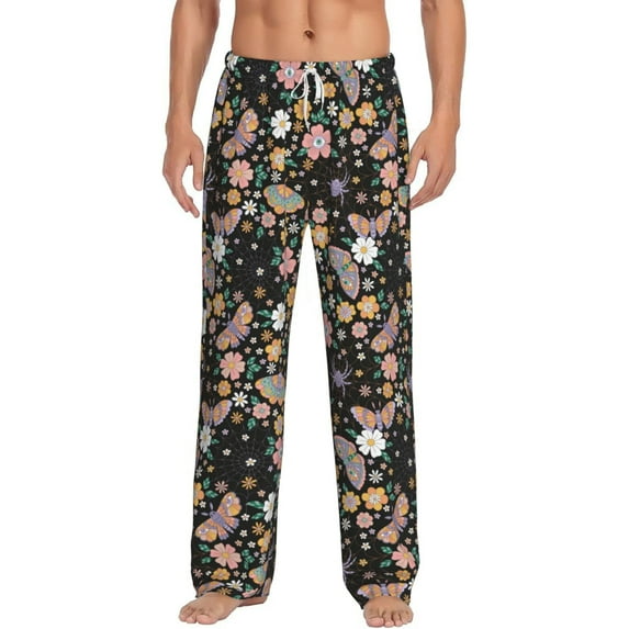Daiia Floral Insects Men's Sleep Pant with Pockets and Drawstring,Pajama Pants-Small