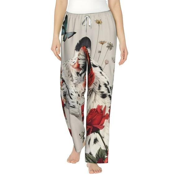 Daiia Floral Leopard Butterflies Women's Sleep Pant with Pockets and Drawstring,Pajama Pants-Medium
