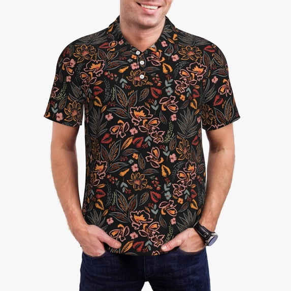Daiia Floral Pattern Men’s Polo Shirts,Solid Deck Shirt,Classic Fit, Breathable Cotton Polo for Casual and Sport Wear-4X-Large