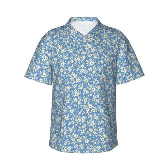 Daiia Floral Retro Style Hawaiian Shirt for Men Gentle Cotton Regular Short Sleeve Casual-Large