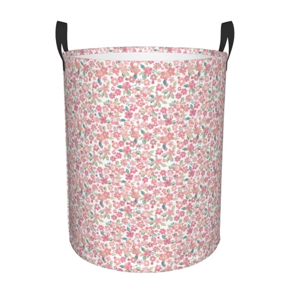Daiia Floral Retro Style Round Laundry Basket with Handles Thickened Waterproof Circular hamper,Dirty Clothes Storage Basket for Bedroom,Bathroom,College Dorm-Medium