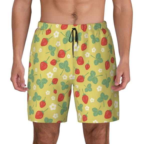 Daiia Floral Strawberr Mens Swim Trunks Swim Shorts Quick Dry Swim Shorts with Mesh Lining Pockets-Small