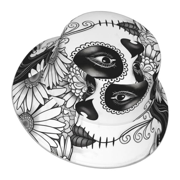 Daiia Floral Sugar Skull Portrait Pattern Bucket Hat - Trendy Cotton Sun Hat for Beach, Golf, Fishing - Fun Outdoor Vacation Boonie for Men and Women