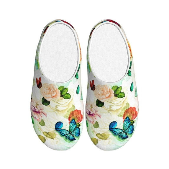 Daiia Floral Vintage Print Women’s Fuzzy Slippers Memory Foam Lightweight House Shoes Cozy Loafer Flannel House Shoes-40/41