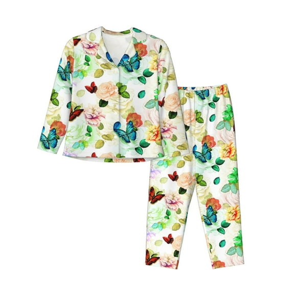 Daiia Floral Vintage for Women's Long-Sleeved Pajama Set – Soft & Comfortable Sleepwear Button-Up Pajamas Cozy Lounge Wear-Large