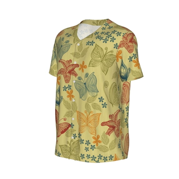 Daiia Floral with Butterflies Mens Baseball Jersey Button Down Shirts Short Sleeve Sports Uniforms-Medium