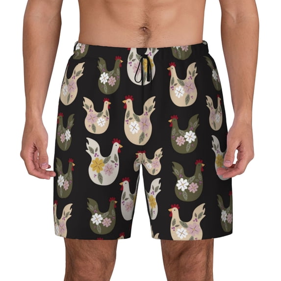 Daiia Flowe Rooster Mens Swim Trunks Swim Shorts Quick Dry Swim Shorts with Mesh Lining Pockets-Large