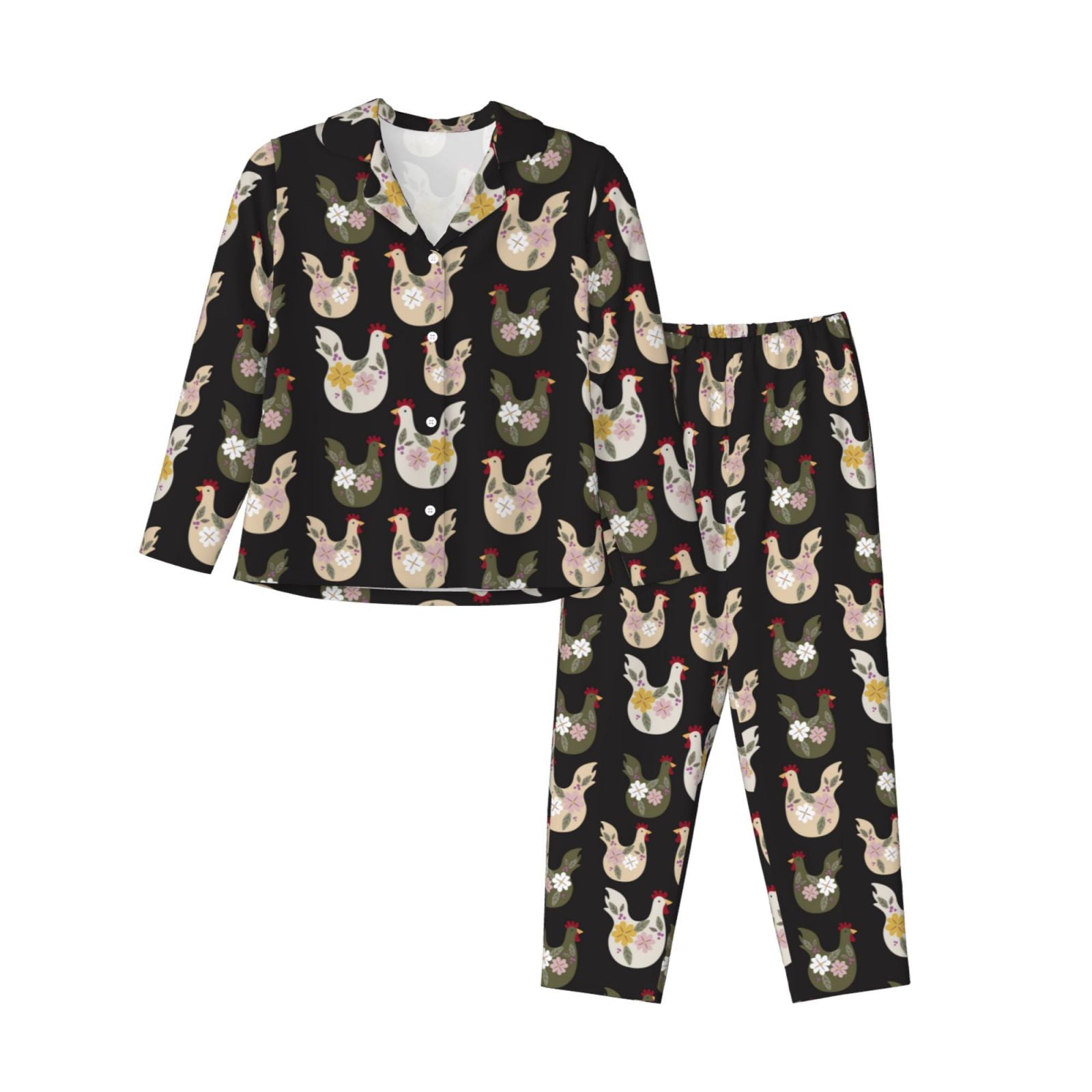 Daiia Flowe Rooster for Women's LongSleeved Pajama Set Soft