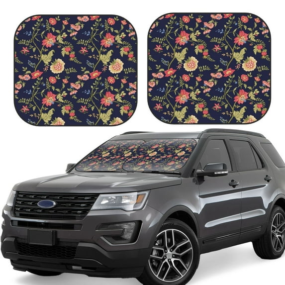 Daiia Flower 2PCS Car Windshield Sun Shade, Foldable Sun Shield for Car Front Window, Auto Sun Blocker Visor Protector Universal for Truck SUV Pickup-Small