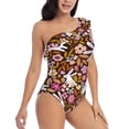 thumbnail image 1 of Daiia Flower Bunny Women's One Piece Swimsuits Personalized One Shoulder Swimwear Asymmetric Ruffle Bathing Suits-X-Large, 1 of 8