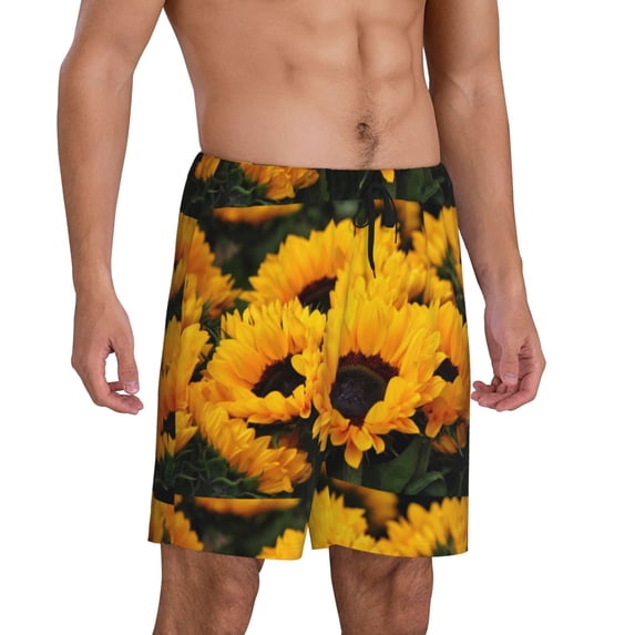 Daiia Flower Bush Sunflower Mens Woven Stretch Pajama Short,Short Pajama Pants-Large
