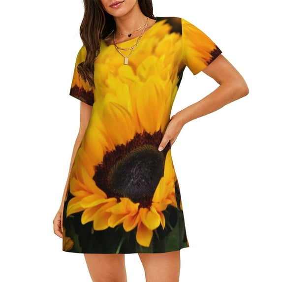 Daiia Flower Bush Sunflower Print Women's Nightshirt Soft Nightgowns for Women Short Sleeve dress Short-sleeved Sleepwear