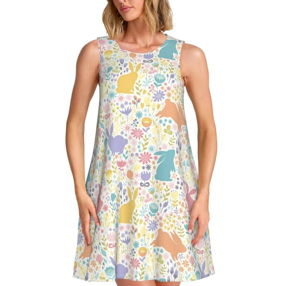 Daiia Flower Color Rabbit Print Women's Dresses 2025 Trendy Short sleeve Dresses Casual Baggy Flowy Maxi Sun Dresses