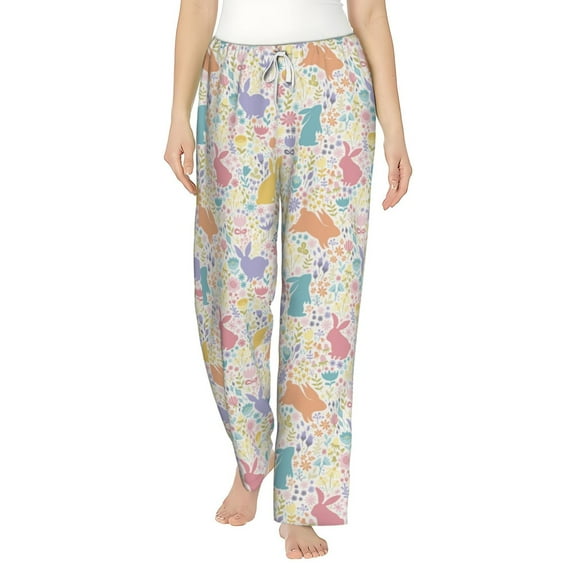 Daiia Flower Color Rabbit Women's Sleep Pant with Pockets and Drawstring,Pajama Pants-X-Large