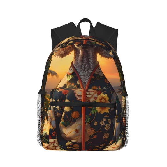 Daiia Flower Field Poodle School Backpack for Men Women, Unisex Large Waterproof Bookbag Schoolbag Casual Daypack for High School/College/Teens/Travel/Work Black