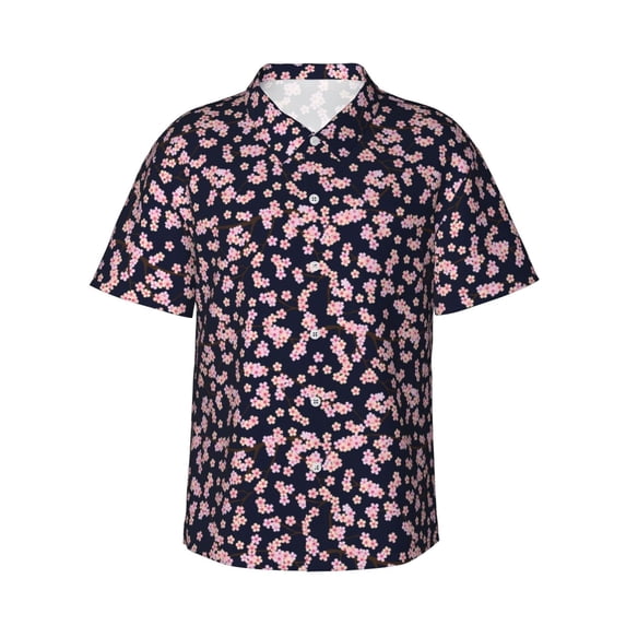 Daiia Flower Hawaiian Shirt for Men Gentle Cotton Regular Short Sleeve Casual-Large