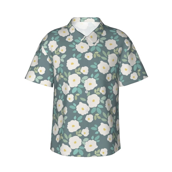 Daiia Flower Hawaiian Shirt for Men Gentle Cotton Regular Short Sleeve Casual-XX-Large