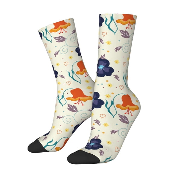 Daiia Flower Leaves Print Crew Socks – Soft Breathable Long Socks for Men & Women, Moisture-Wicking & Comfortable Daily Wear Socks, One-Size Fits Most (US 5-11)