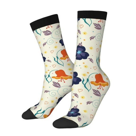 Daiia Flower Leaves Print Crew Socks – Soft Breathable Long Socks for Men & Women, Moisture-Wicking & Comfortable Daily Wear Socks, One-Size Fits Most (US 5-11)