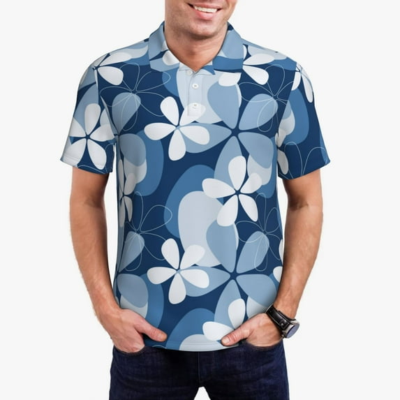 Daiia Flower Pattern Men’s Polo Shirts,Solid Deck Shirt,Classic Fit, Breathable Cotton Polo for Casual and Sport Wear-3X-Large