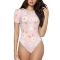 thumbnail image 1 of Daiia Flower Rabbit print Women's Crew Neck Short Sleeve Bodysuit Fashion Tops Fit Casual Basic Extender Bodysuit-Small, 1 of 9