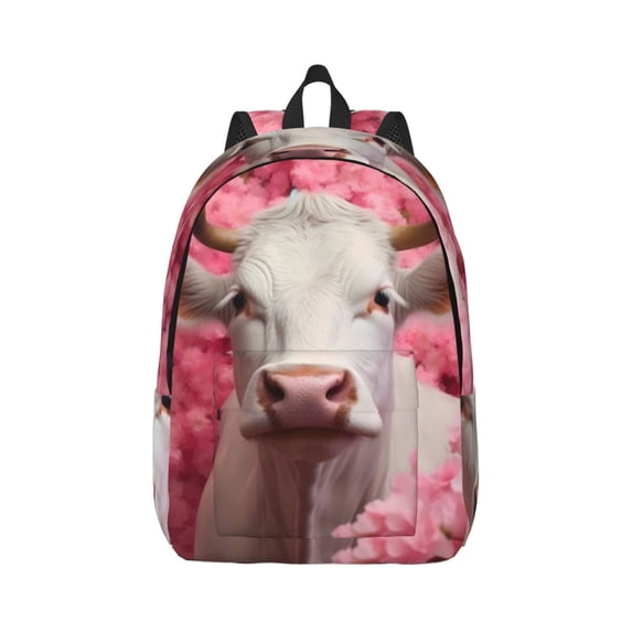 Daiia Flower White Cow Vintage Canvas Backpack for Men and Women ,Hiking Backpack,Travel Laptop Bag for School,Large Capacity Backpack-Medium