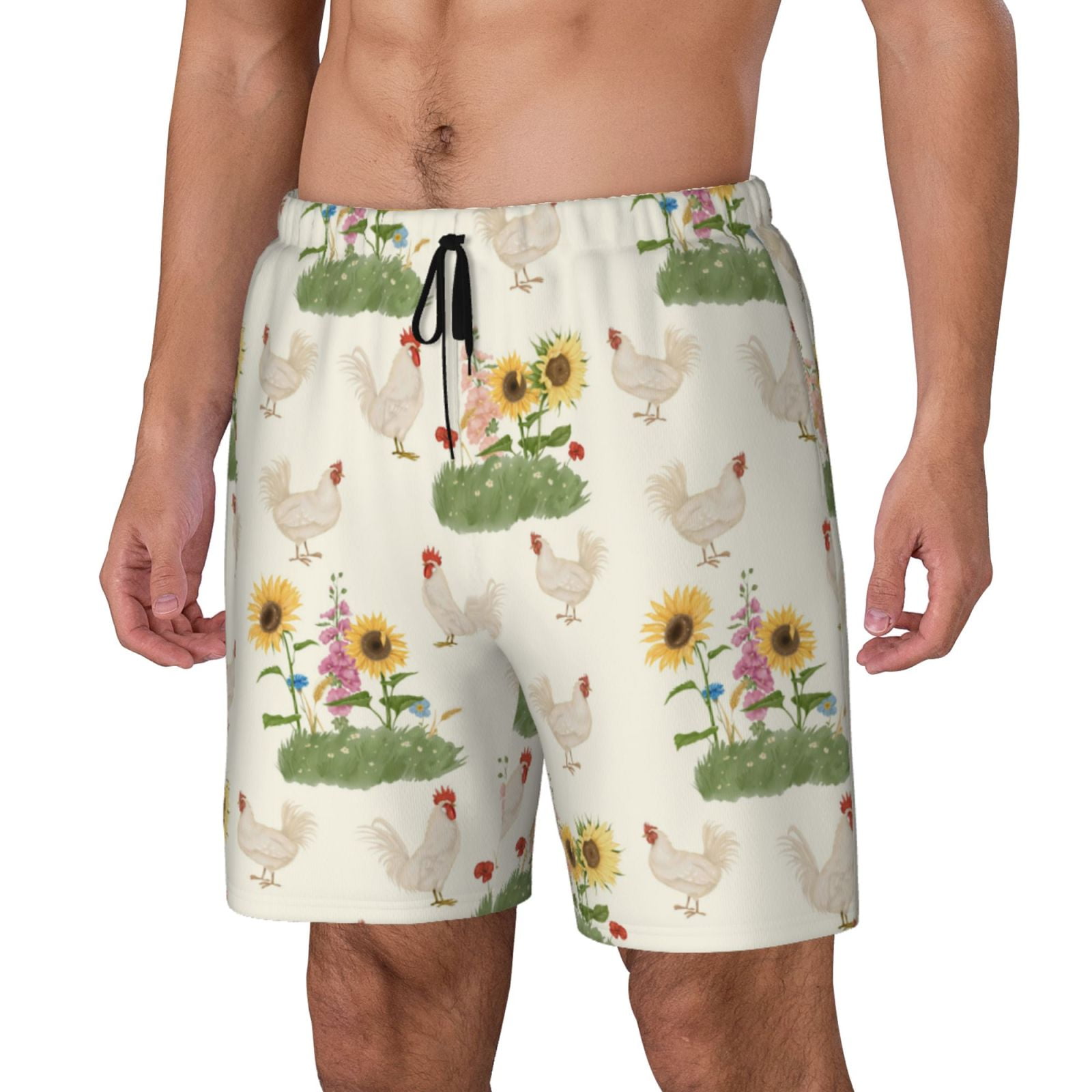 Daiia Flowers And Hens Mens Swim Trunks Swim Shorts Quick Dry Swim