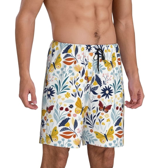 Daiia Flowers Butterfly Mens Woven Stretch Pajama Short,Short Pajama Pants-Large
