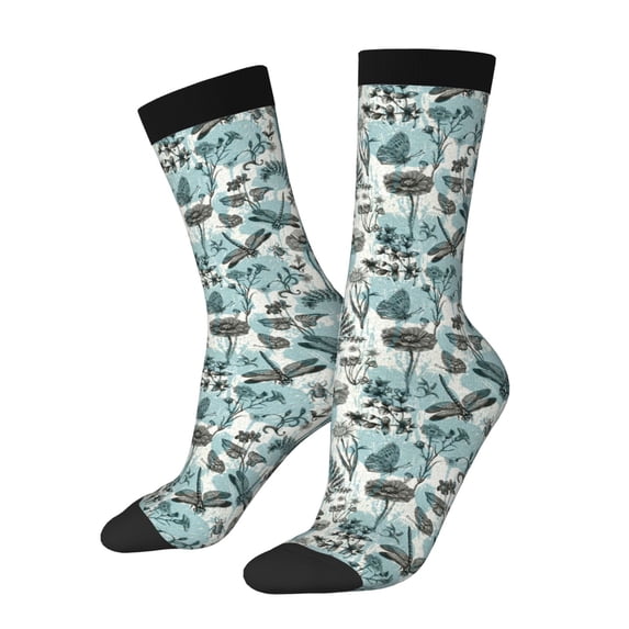 Daiia Flowers In Vintage Print Crew Socks – Soft Breathable Long Socks for Men & Women, Moisture-Wicking & Comfortable Daily Wear Socks, One-Size Fits Most (US 5-11)