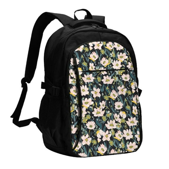 Daiia Flowers Pattern USB Charging Backpack for Men and Women, Anti-Theft Backpack,Travel Backpack,School Backpack,College Backpack,Laptop Backpack