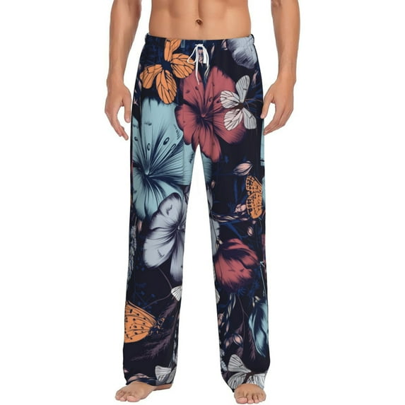 Daiia Flowers ad Butterflies Men's Sleep Pant with Pockets and Drawstring,Pajama Pants-XX-Large