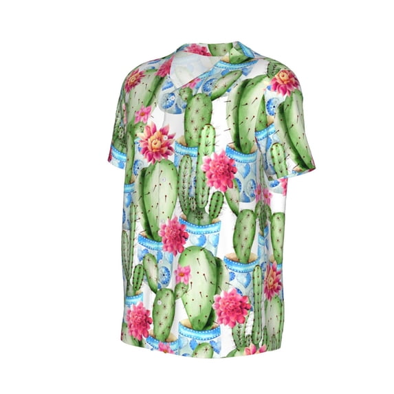 Daiia Flowers and Cactus Mens Baseball Jersey Button Down Shirts Short Sleeve Sports Uniforms-4X-Large