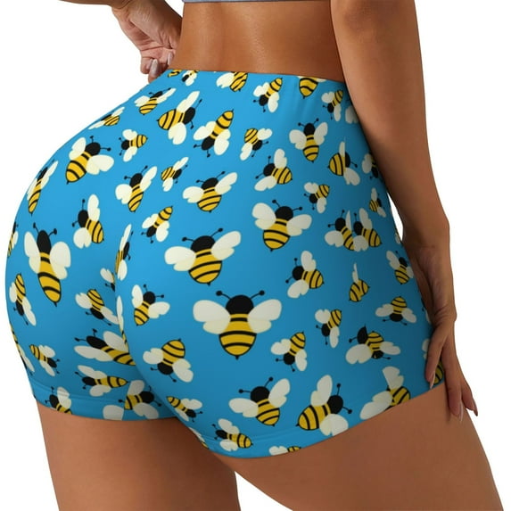 Daiia Flying Bees Pattern Women's Workout Shorts Biker Shorts - High Waisted Workout Spandex Tummy Control Gym Running Yoga Shorts-XX-Large