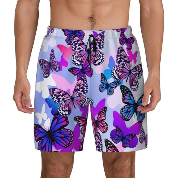 Daiia Flying Butterflies Mens Swim Trunks Swim Shorts Quick Dry Swim Shorts with Mesh Lining Pockets-XX-Large