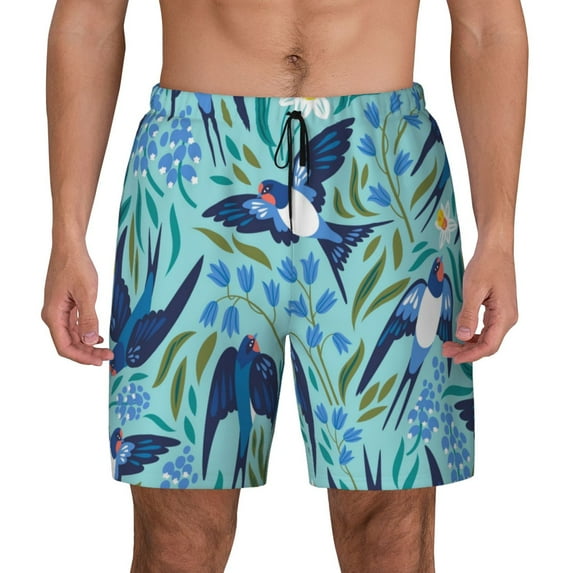 Daiia Flying Swallows Mens Swim Trunks Swim Shorts Quick Dry Swim Shorts with Mesh Lining Pockets-Large